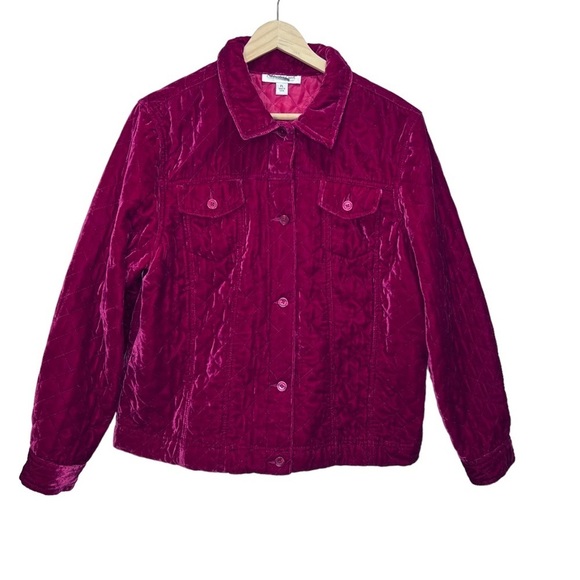 Coldwater Creek Red Quilted Velvet Jacket Size Large Petite - Picture 1 of 10